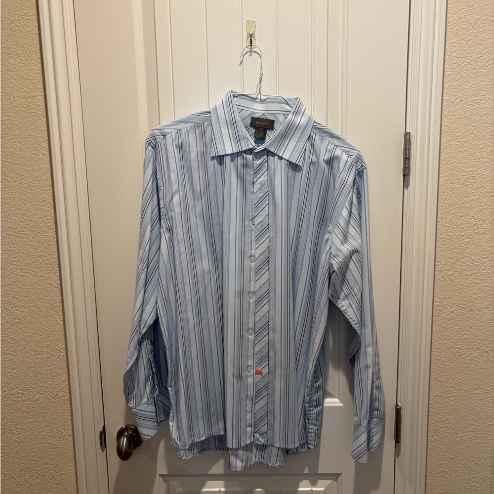 Men's Light Blue Striped Button-Down Shirt